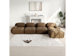Sofá de Canto 4 Pessoas Chaise Longue Acolchoado 32d Braços Largos Antiderrapante Castanho MOBRIO