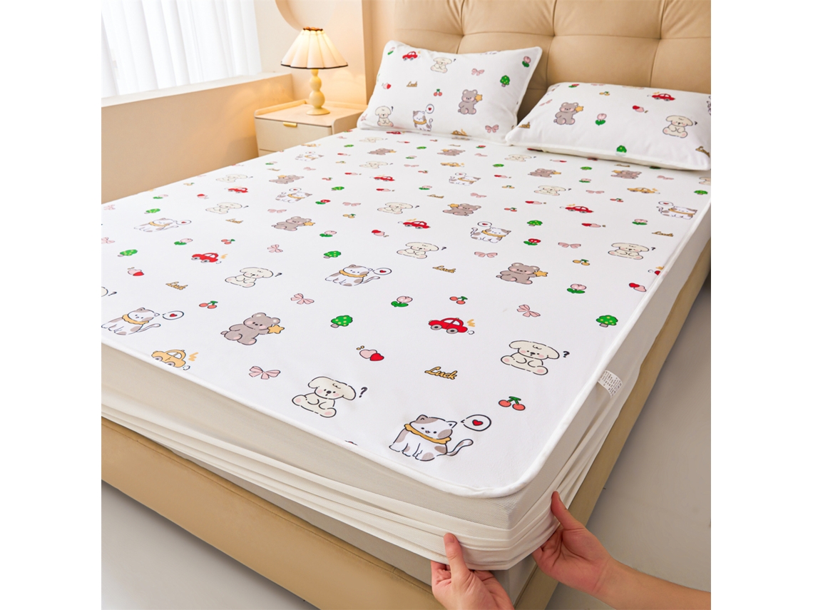 Protetor De Colchão Impermeável Czhhmart Desenhos Animados. 180cmx200cm (com Par De Fronhas) Cereja