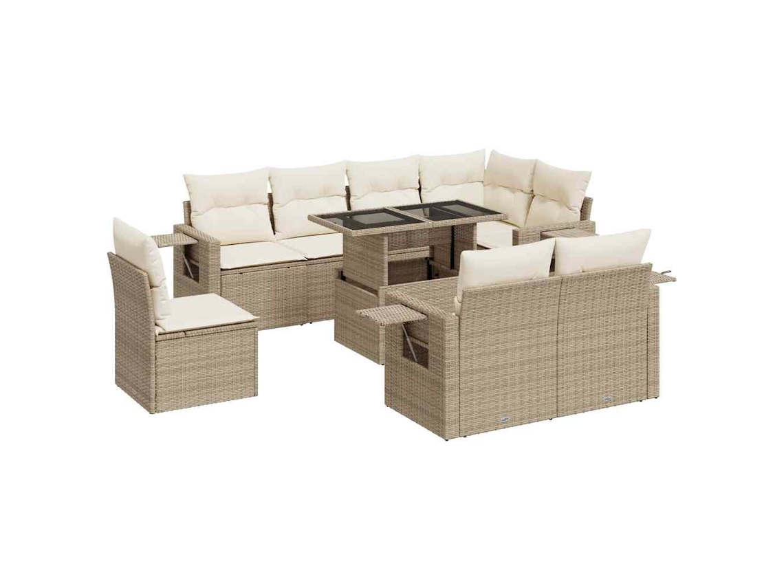 Conjunto 9 de sofás p/ jardim com almofadões VIDAXL vime PE bege