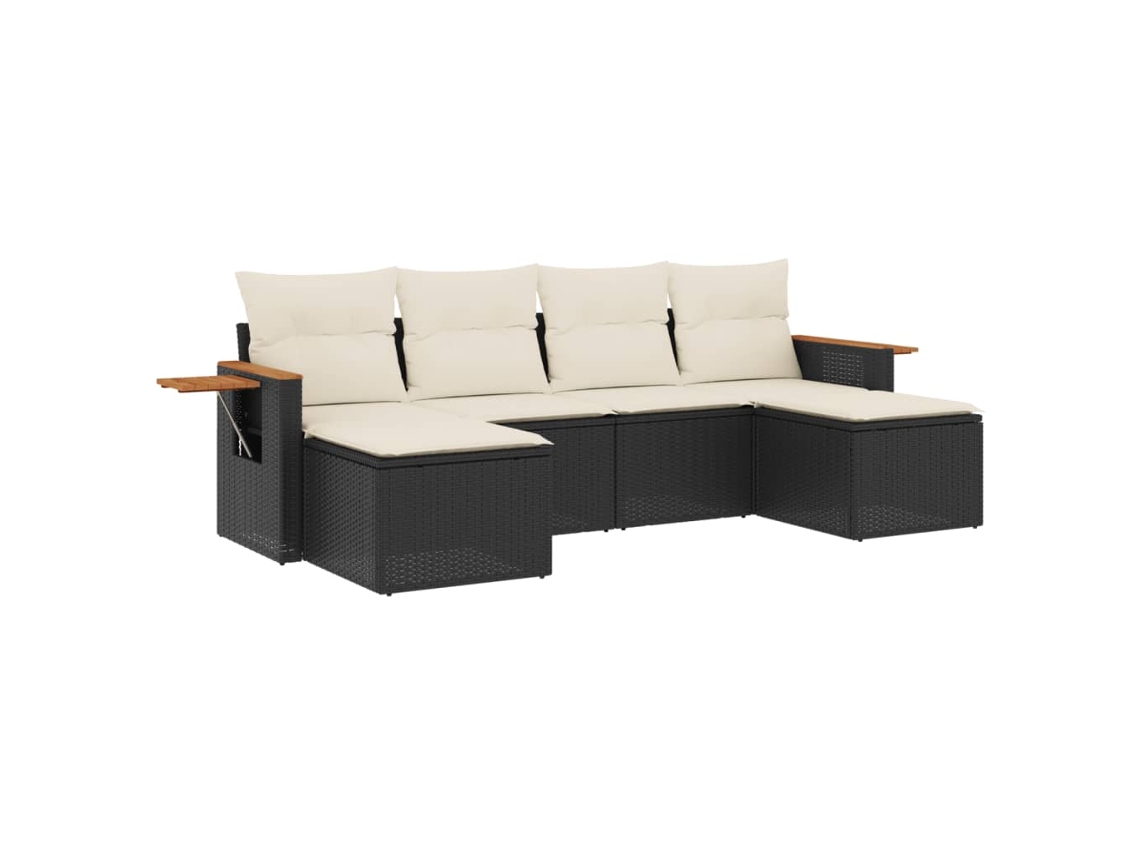 Conjunto Sofás de Jardim 6 Pcs com Almofadões Vime Pe Preto MAISON EXCLUSIVE (6 pcs)