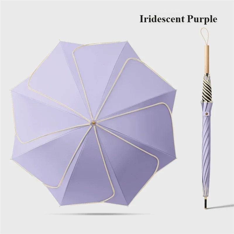 (roxo 8k) Guarda-chuva Criativo Em Formato De Pétala, 2 Em 1: Guarda-sol/guarda-chuva De Chuva, Cabo Longo De Alta Qualidade