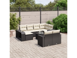 Vidaxl 11 Pcs Conjunto Sofás De Jardim C/ Almofadões Vime Pe Preto