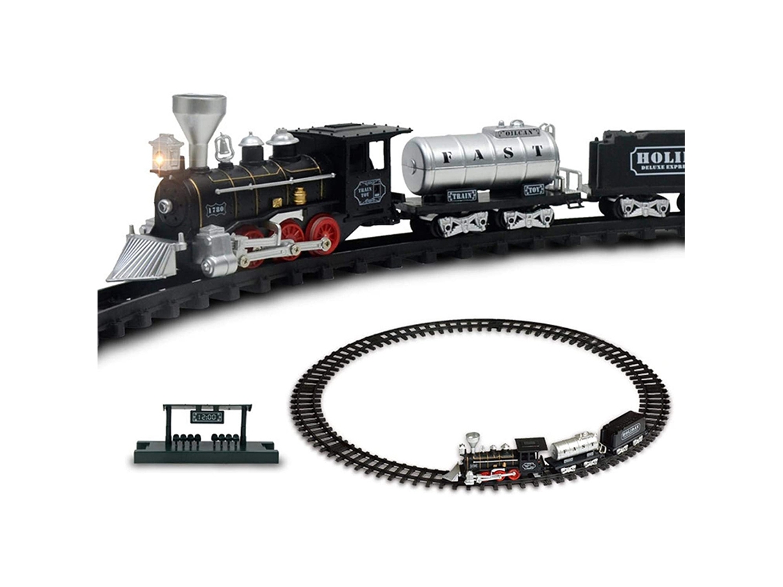 set de Trem Elétrico com Pista Retro Simulada com Luz e Som Presente de Natal Brinquedo