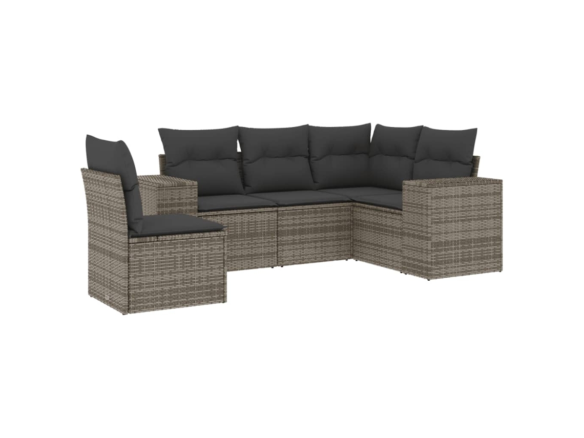 Conjunto de 5 Sofás de Jardim com Almofadões Vime Pe Cinzento MAISON EXCLUSIVE (5 pcs)