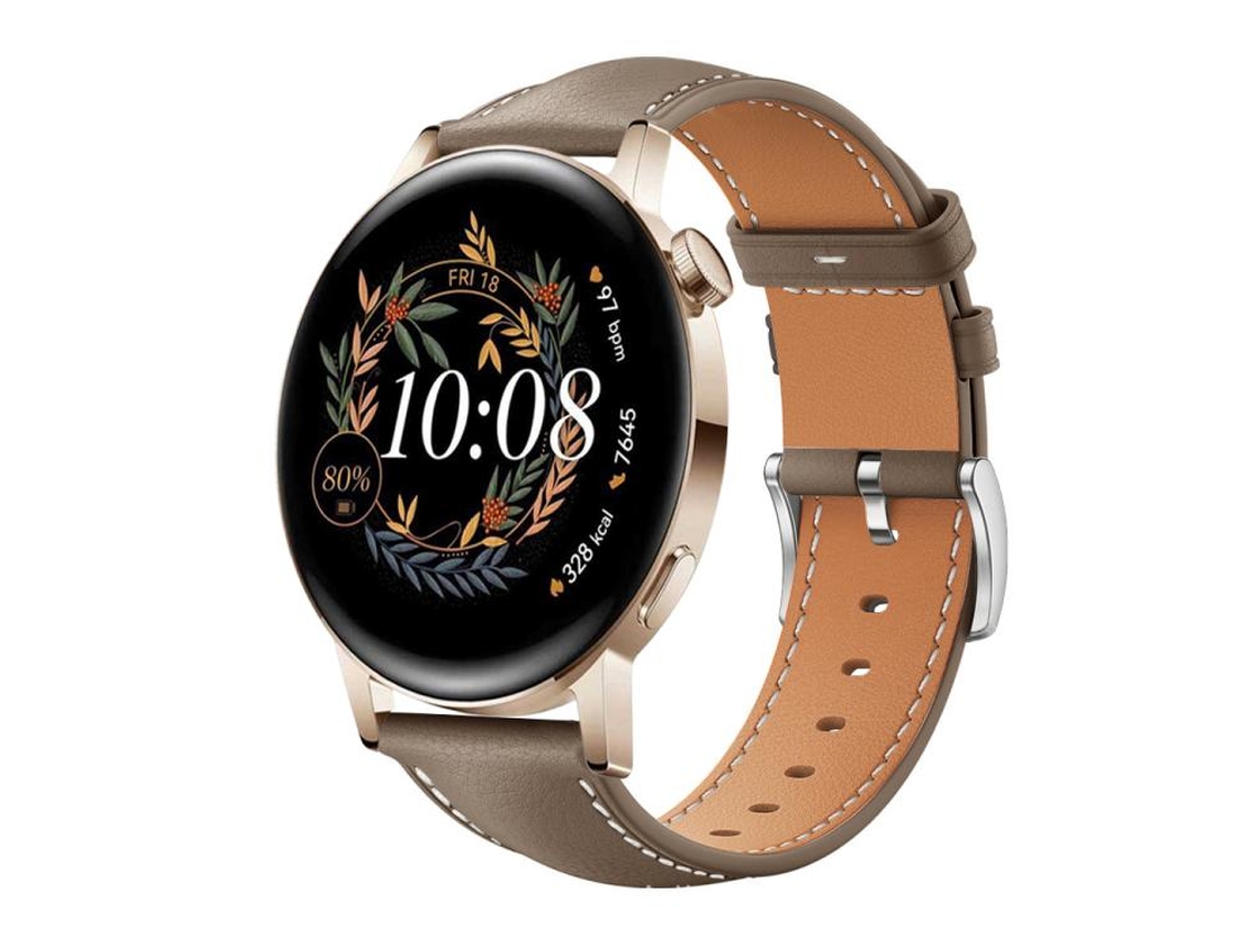 Bracelete Para Huawei Watch Gt 4 / Gt 3 / Gt 2 - Couro Preto - Cabeça Plana - Textura De Tubarão (20mm) Marrom