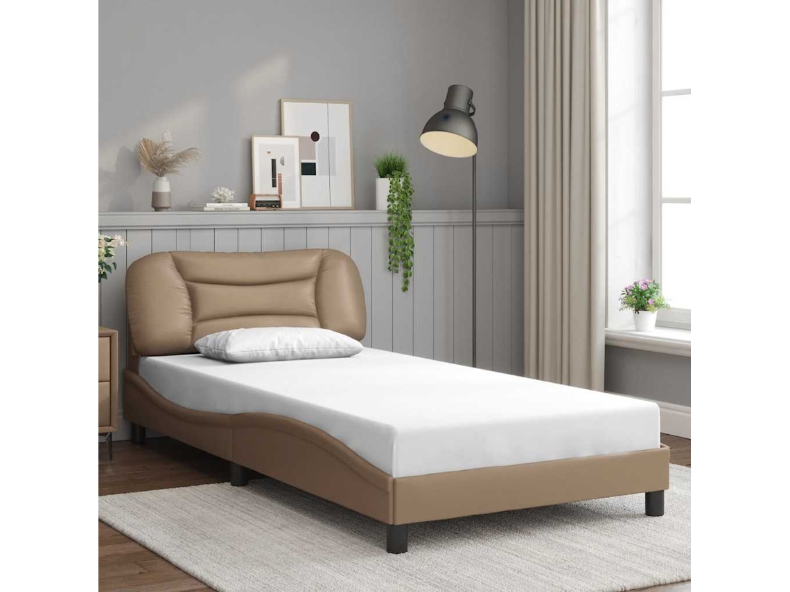 Vidaxl Estrutura De Cama Sem Colchão Hvar 100x200 Cm Couro Artificial Cappuccino