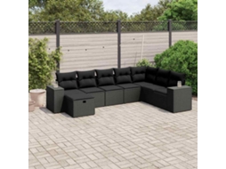 Vidaxl 8 Pcs Conjunto Sofás De Jardim Com Almofadões Vime Pe Preto