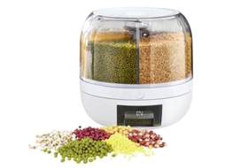 2026 dispensador de Alimentos Redondo Giratório 360° com 6 Compartimentos para Armazenamento de Cereais e Grãos