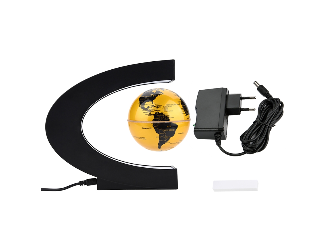 Globo Rotativo Magnético com Luz LED Dourado | S/MARCA