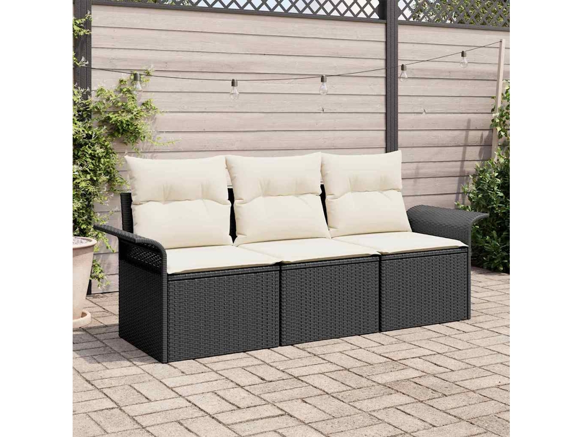 Vidaxl Conjunto de Sofá de Jardim 3 Pcs Preto Rattan Sintético
