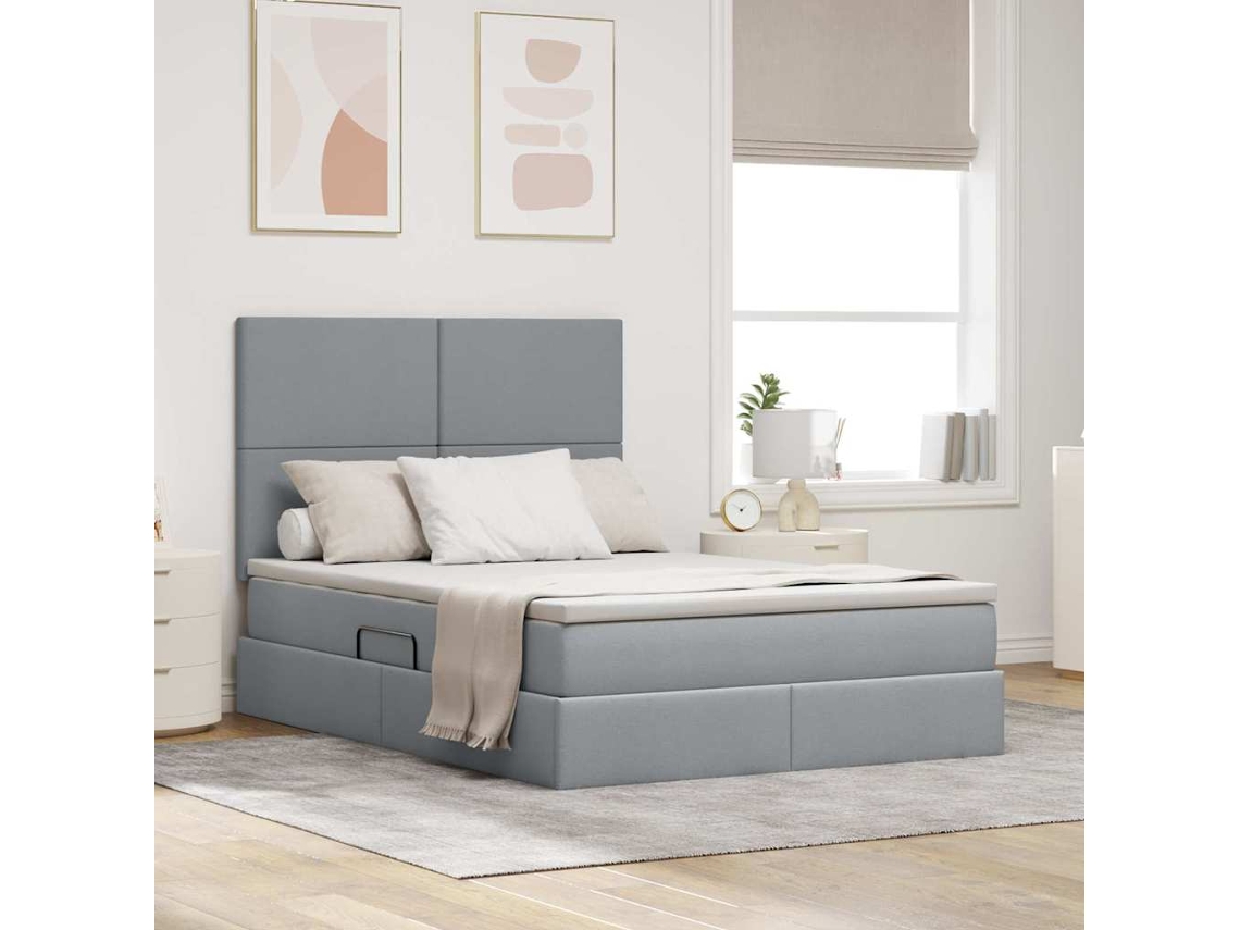 Vidaxl Cama Com Arrumação E Colchão Cinzento-claro 140 X 200 Cm Tecido