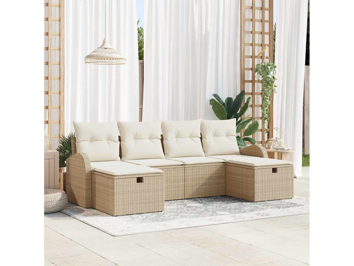 Vidaxl Conjunto De Sofá De Jardim 6 Unid. Bege Vime Pe