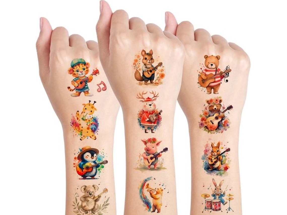 Temporárias Tatuagens - 10 Folhas - Adesivos De Música De Animais/tema - Decorações De Desenho Animado - Presentes Para Meninos/meninas - Aplicação Fá
