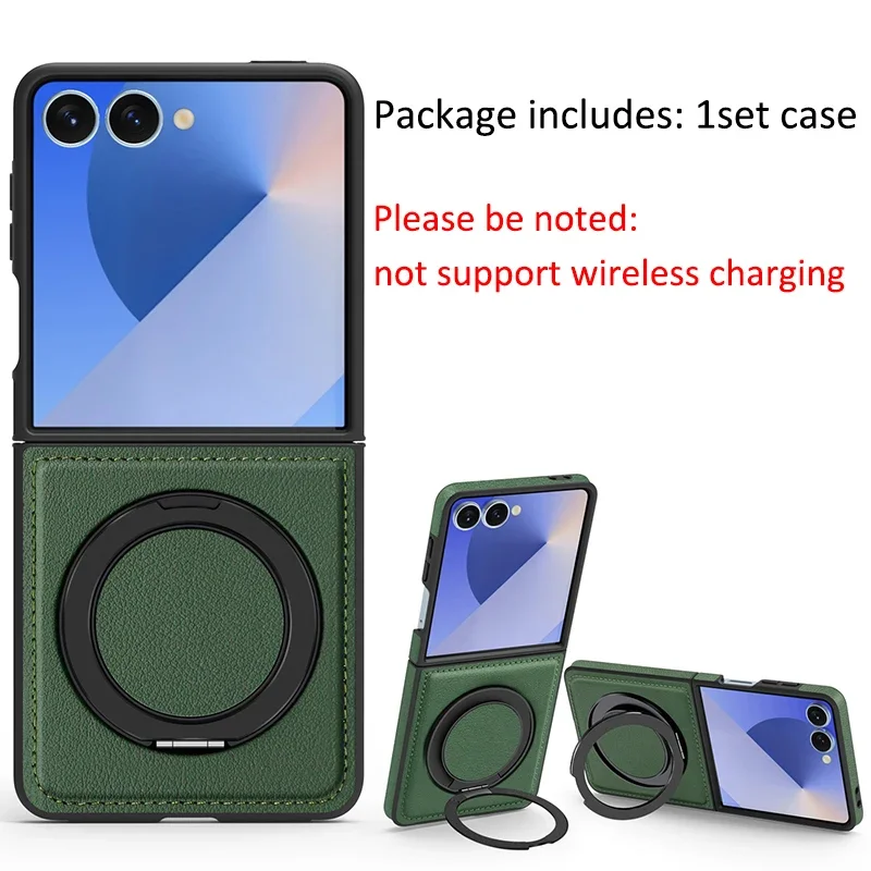 Capa De Celular De Luxo Com Suporte Magnético Giratório De 360° (verde Escuro, Galaxy Z Flip7 Fe), Capa Protetora De Couro.