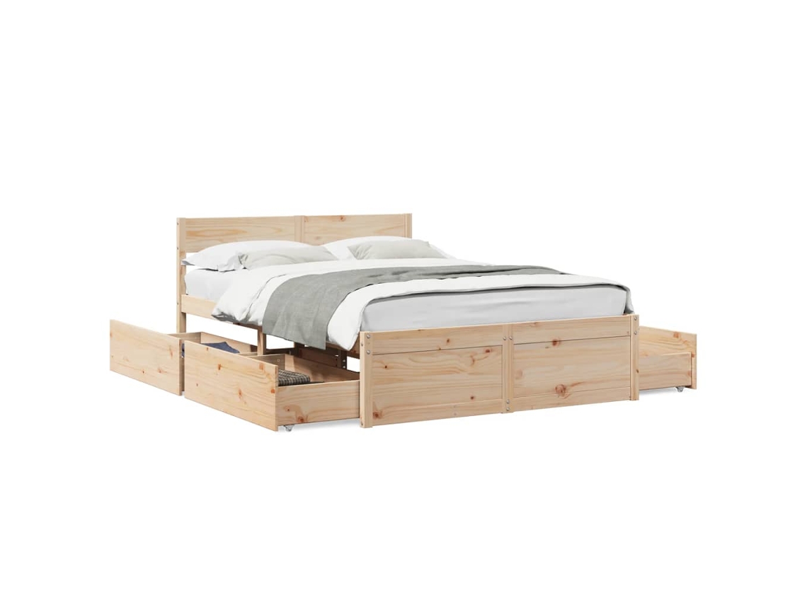 Cama Sem Colchão 140x190 Cm Madeira de Pinho Maciça MAISON EXCLUSIVE