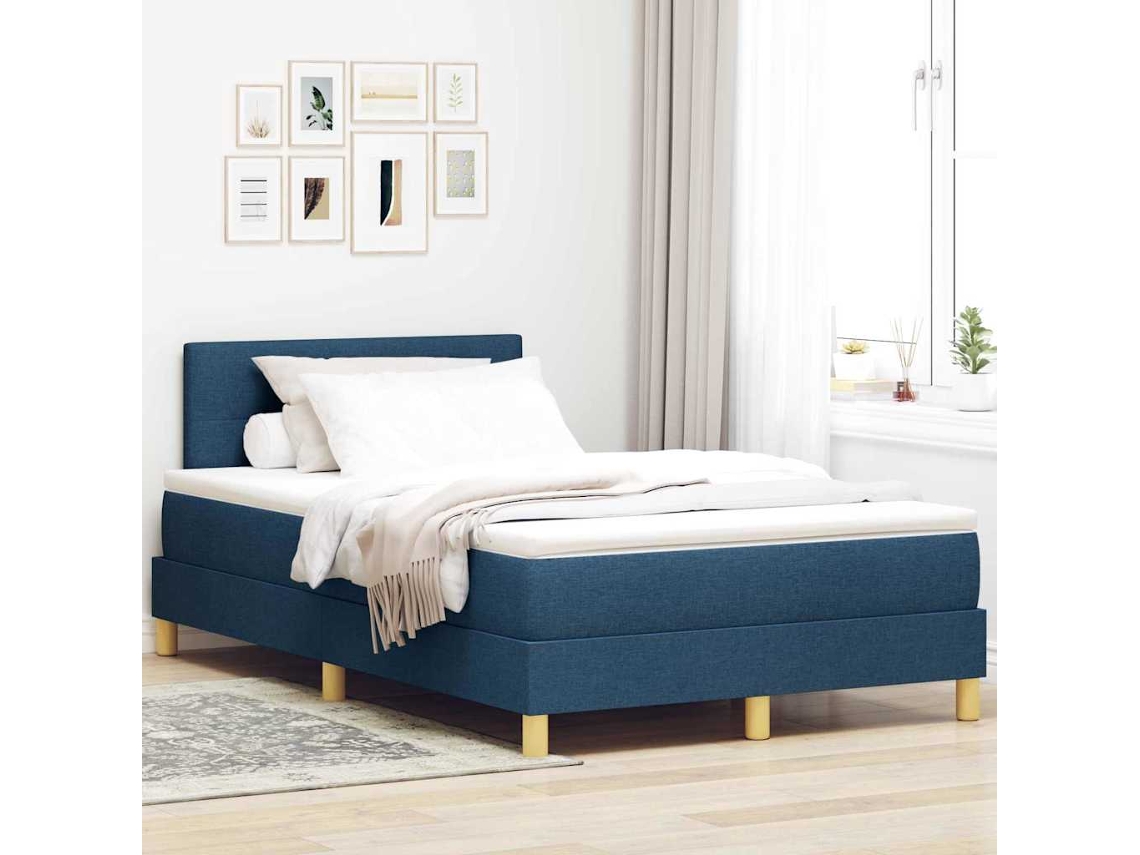 Vidaxl Cama Box Com Almofada Com Cabeceira Azul 120 X 200 Cm Tecido