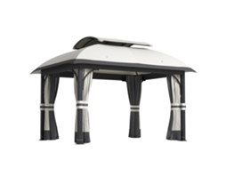 Pavilhão Cinza Claro 3,3x4m, Metal, Telhado 2 Níveis, Cortinas Rede, Courino. Ge