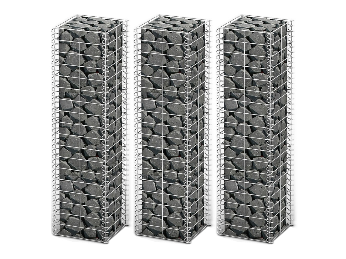 Vidaxl Conjunto De Gabiões 3 Pcs Arame Galvanizado 25 X 25 X 100 Cm