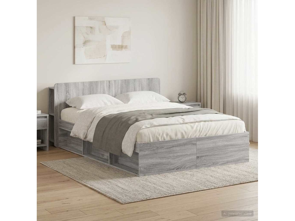 Vidaxl Estrutura De Cama Com Armazenamento Sonoma Cinzento