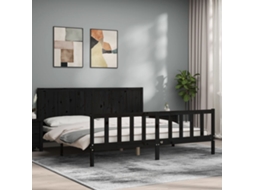 Vidaxl Estrutura de Cama com Cabeceira 200x200 Cm Madeira Maciça Preto