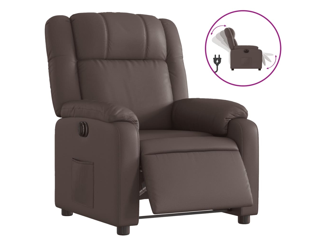Poltrona reclinável elétrica VIDAXL couro artificial castanho