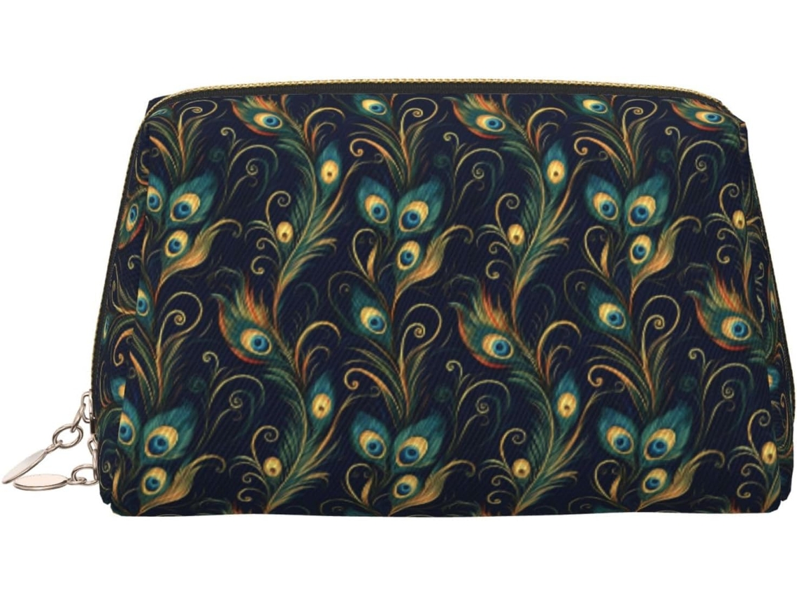 Necessaire elegante com estampa de penas, viagem feminina