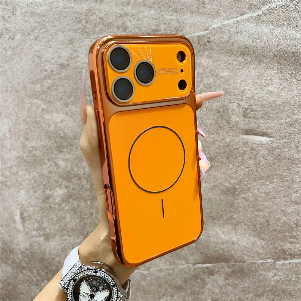 Capa Protetora Magnética Magsafe Para Câmera Do Iphone (iphone 13 Pro, Laranja), Resistente A Impactos E Quedas.