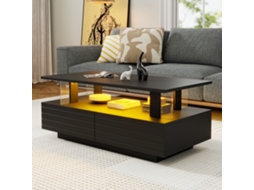 Mesa Preta De Centro Led Com Gaveta, Acrílico, Sala, Duas Camadas, Retangular, Bluetooth, App, Festa, Escritório.