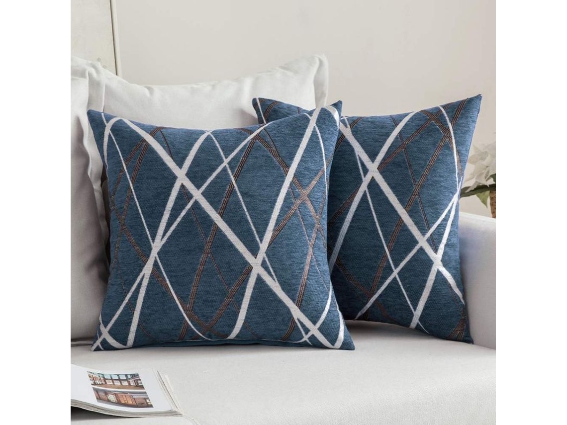 2026-2 Capas De Travesseiro Decorativas De Chenille Texturado Azul Pavo Real Suaves 45x45cm Para Sofá, Dormitório E Carro