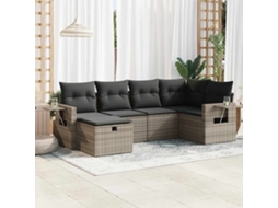 Vidaxl 6 Pcs Conjunto Sofás De Jardim Com Almofadões Vime Cinzento