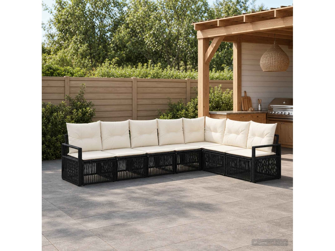 Vidaxl Conjunto De Sofá De Jardim 7 Unid. Preto Vime Pe