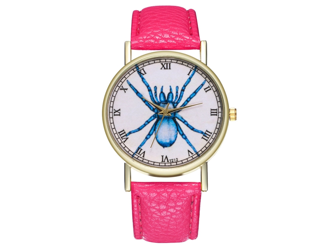 Relógio de quartzo unissex com design de inseto, relógio de pulso casual e moderno, ideal para presente (vermelho e rosa)