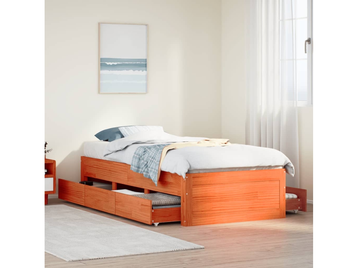 Vidaxl Cama Sem Colchão Com Gavetas Madeira Pinho Maciça Castanho-mel