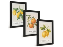 Pinturas Murais Modernaslimões, Laranjas, Amalfi Moldura Preta Fotos Para O Corredor Espelharte (3 Peças 20x30 Cm)