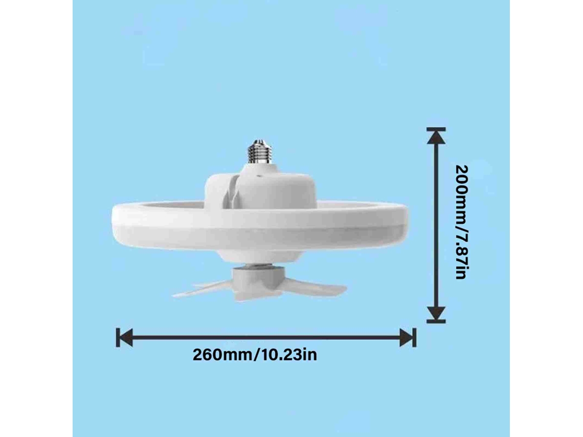 Ventilador de teto com luz ajustável, lâmpada E27 LED rotativa, 360°, 3 velocidades, controle remoto | S/MARCA