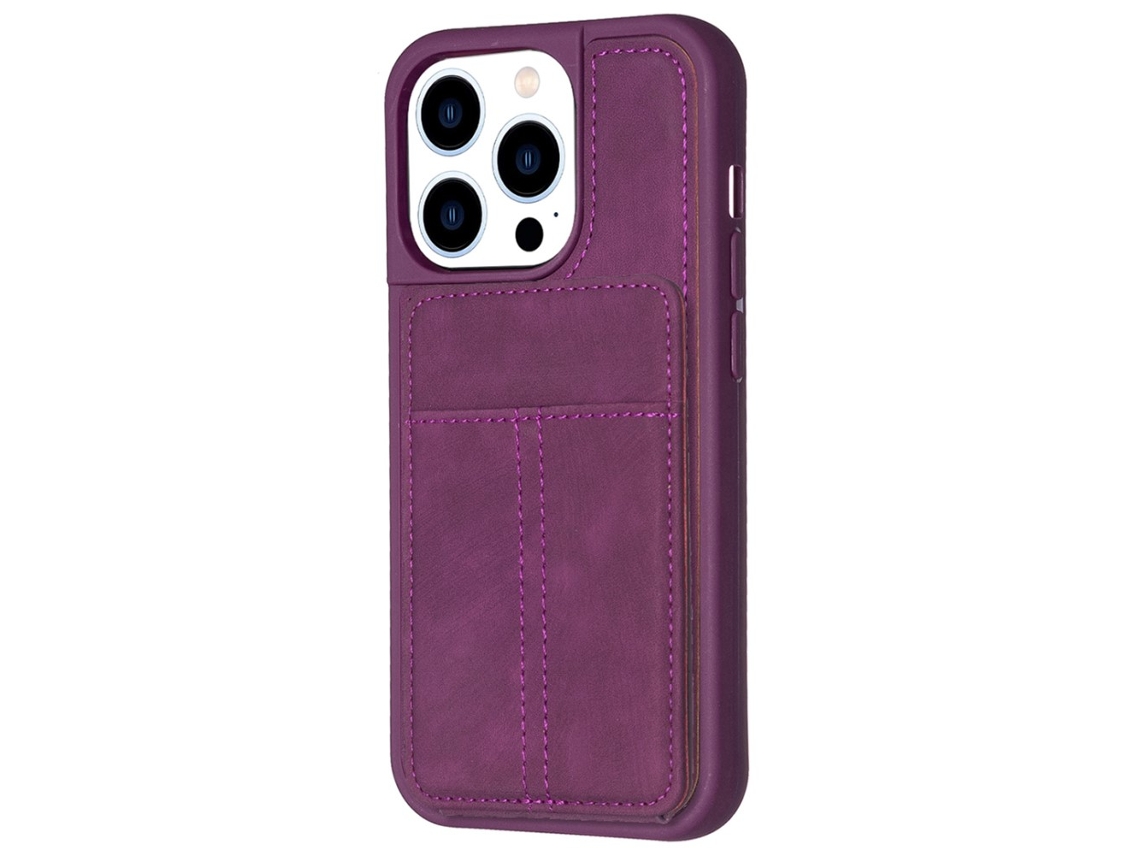 Suporte Casa Para Iphone 15 Pro Pele Sintética Com Porta-cartões Roxo