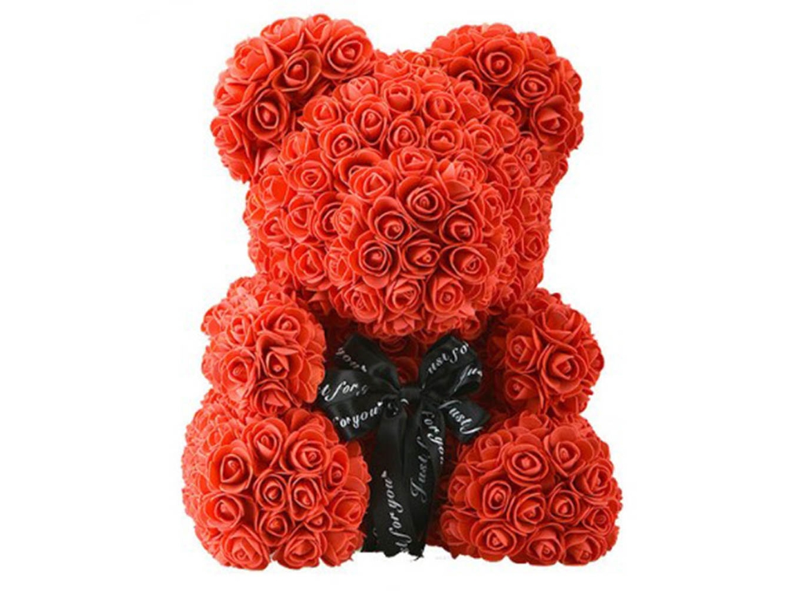 Urso de Flor de Rosa Preservada para Decoração de Casa, Presente, Aniversário, Casamento e Natal