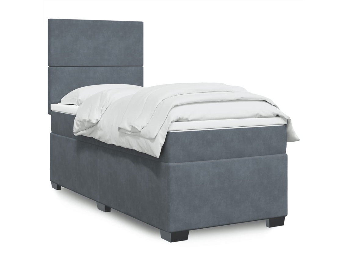 Vidaxl Cama Com Molas/colchão 90x190 Cm Veludo Cinza-escuro
