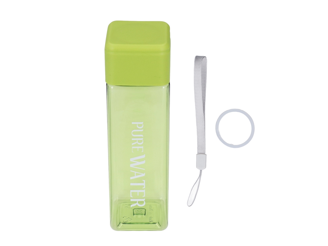 Garrafa de Água Transparente 500ml Verde com Cordão
