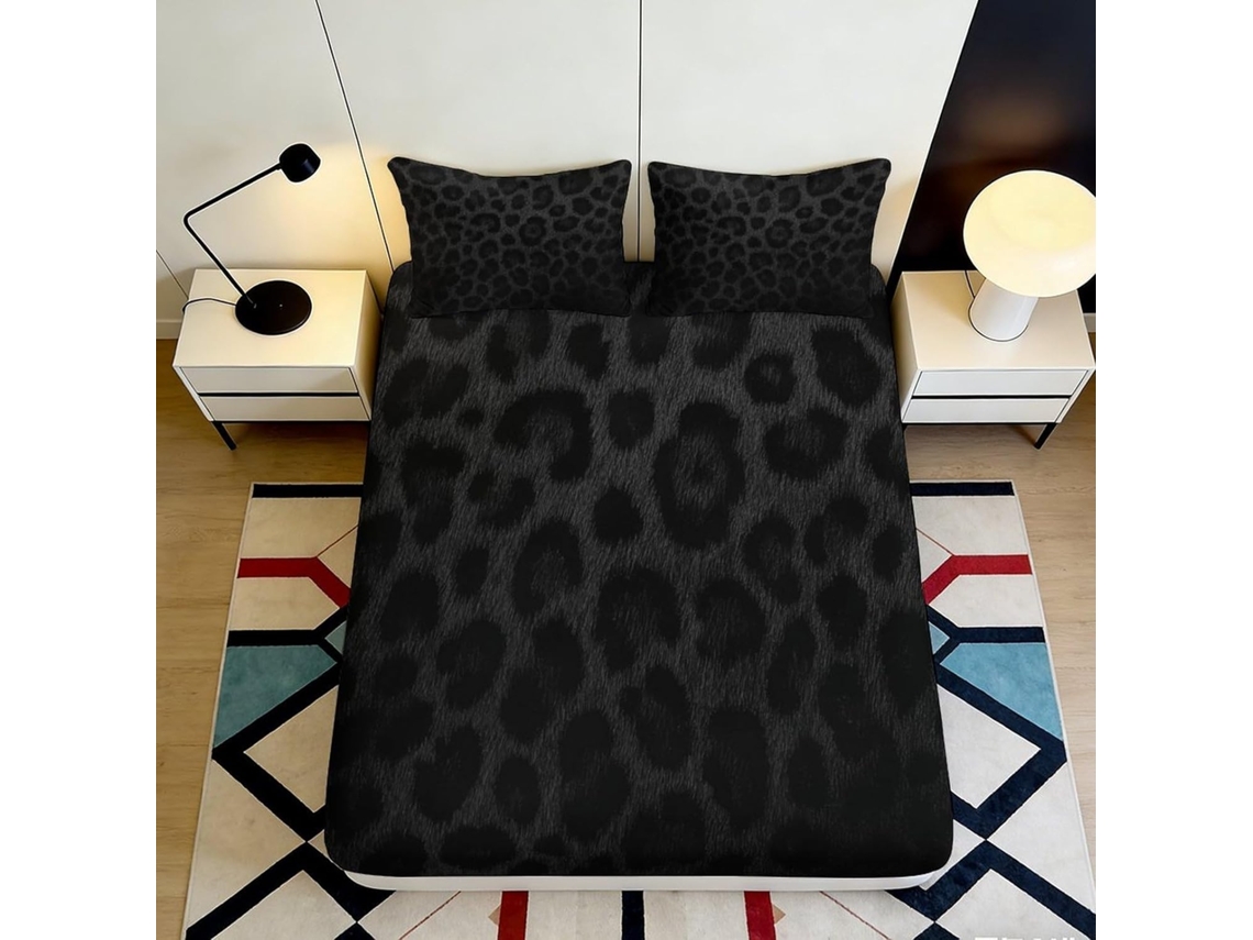 Conjunto de Cama Estampa Leopardo Impresso Microfibra com Fronha 200x25cm S/MARCA