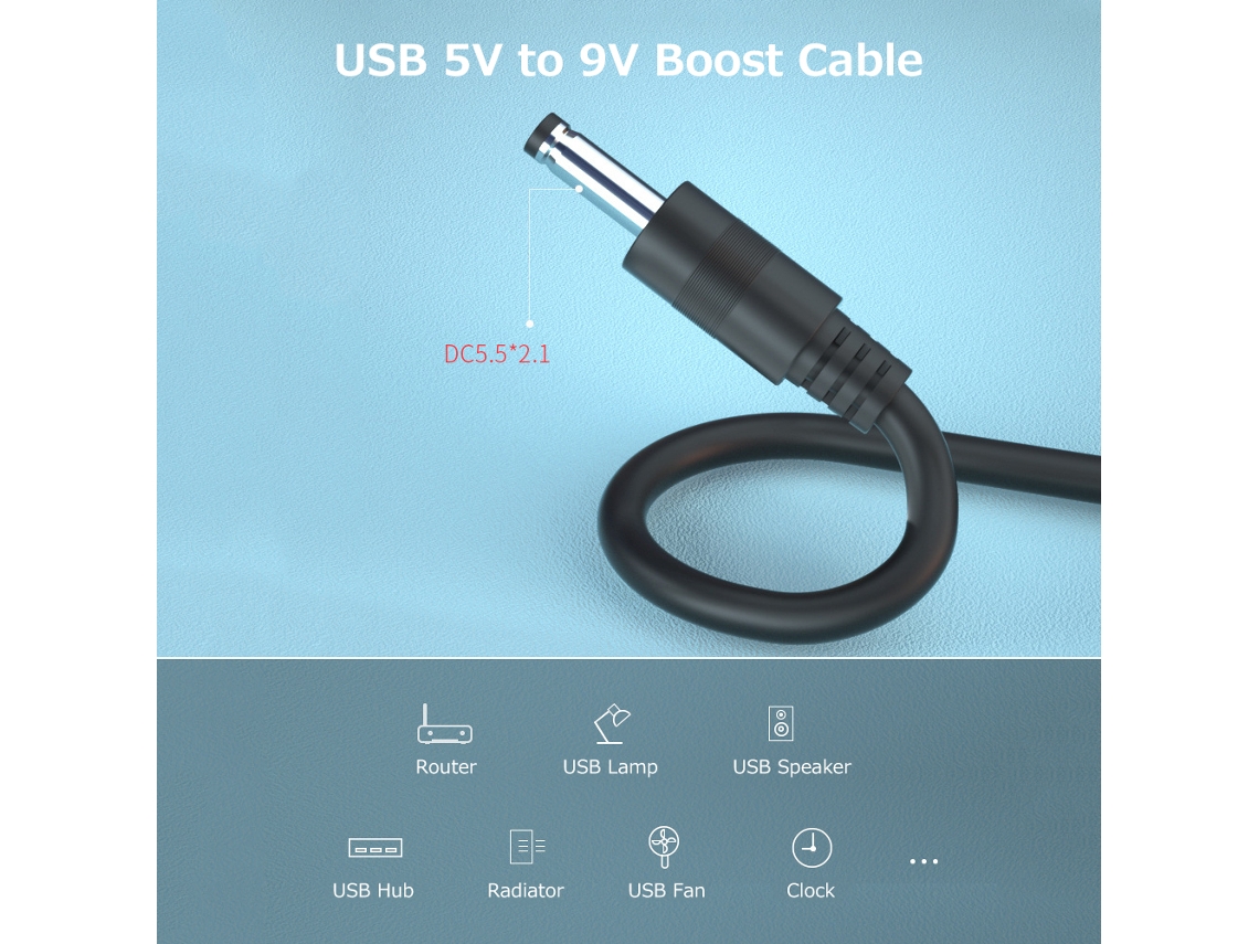 Cabo Usb Boost 5v Para 9v Conversor De Energia Usb Para Dc Cabo Adaptador Porta 5.5*2.1