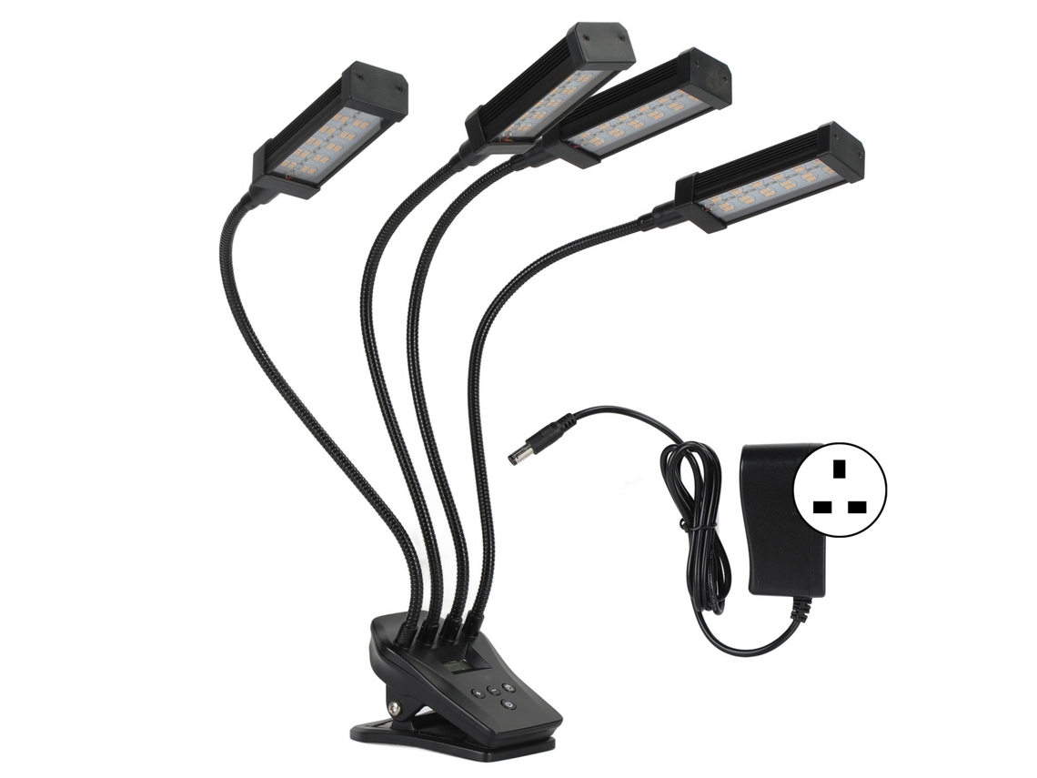Luz de crescimento para plantas, 96W, 4 cabeças, espectro completo, display LCD, UK Plug Primerox