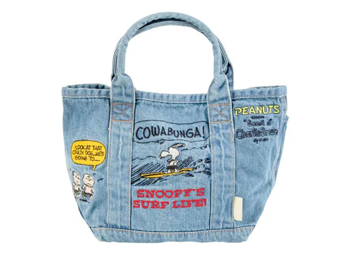 Bolsa Jeans Casual com Desenho Animado Bordado Fashion Tote Leve Azul Claro S/MARCA