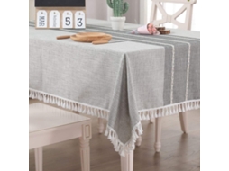 Lurelia Toalha De Mesa Retangular Algodão Linho Cinza 140x180cm Lavável Antirrugas Borlas Macio