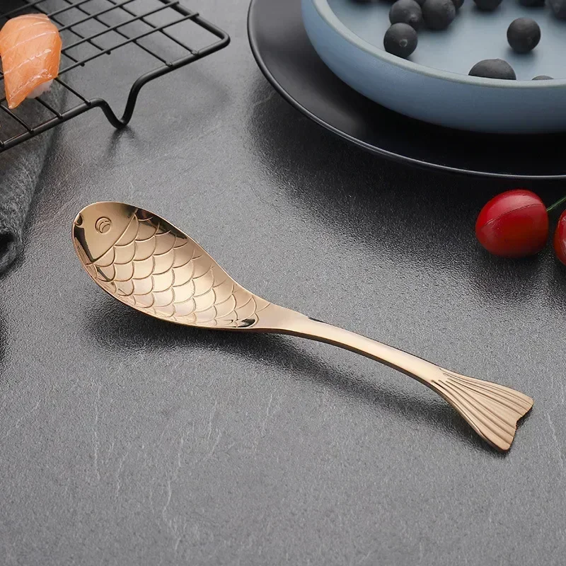 (ouro Rosa, 13,2 Cm, 3 Peças) Colheres Em Aço Inoxidável Em Formato De Peixe, Talheres Próprios Para Alimentos, Ideais Para Sobremesas Com Sorvete.