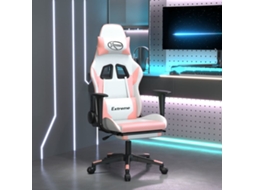 Vidaxl Cadeira Gaming Com Apoio P/ Pés Couro Artificial Branco E Rosa