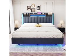 Cama 140x200cm Lin, Led, Usb, Compartimento Secreto, Suspensa, 250kg, Sem Colchão, Cinza KOMHTOM