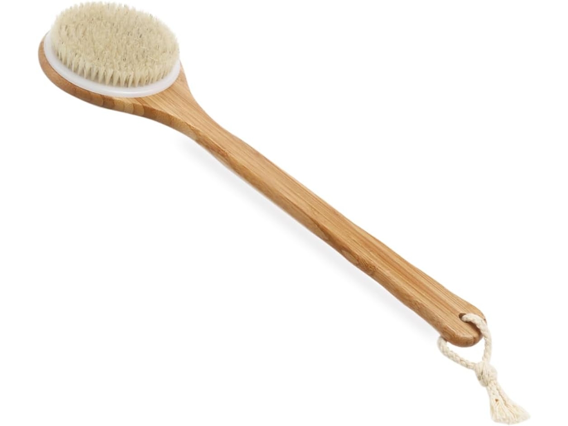 Escova De Banho Bambu Com Cabo Longo E Cerdas Naturais Para Massagem Corporal Esfoliação Suave
