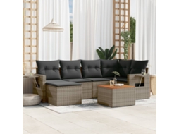 Vidaxl 7 Pcs Conjunto Sofás P/ Jardim C/ Almofadões Vime Pe Cinzento