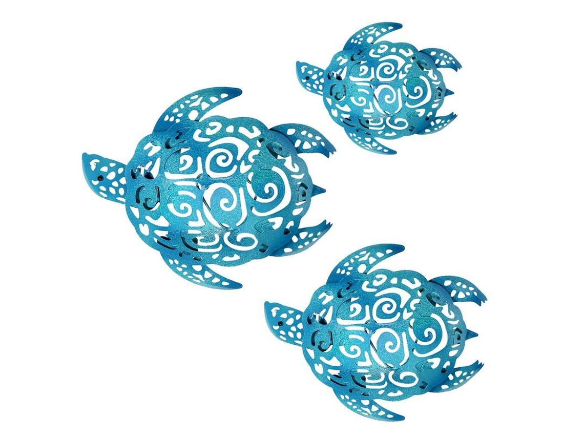 Nova Line conjunto de 3 Decorações de Parede em Metal com Tartarugas Marinas Tema Praia